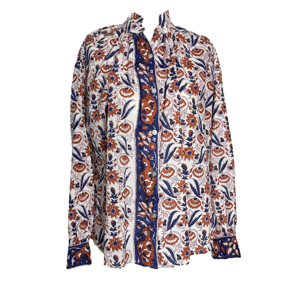 Alix of Bohemia Kiki‎ Button Front Long Sleeve Blouse Red Navy Floral